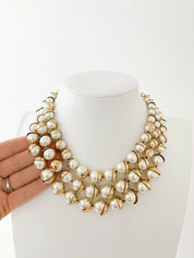 Christian Dior Mise en Dior Vintage Gold Tone Multi-Strand Necklace Faux Pearl