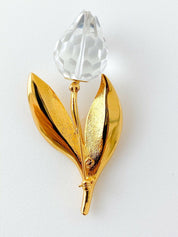 Swarovski Vintage Gold Tone Crystal Brooch Pin Tulips Beautiful