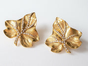 【SOLD OUT】Jacques Fath Gold Tone Leaf Earrings Made in France Vintage