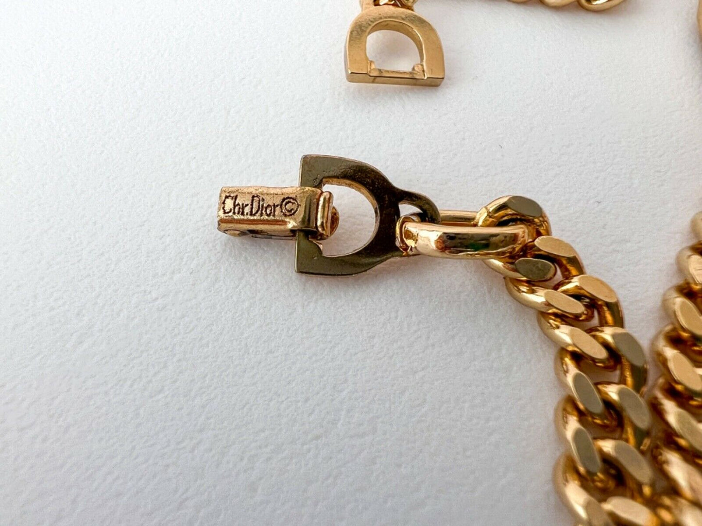 Christian Dior Gold Tone Vintage Chain Charm Bracelet CD Logo Rhinestones