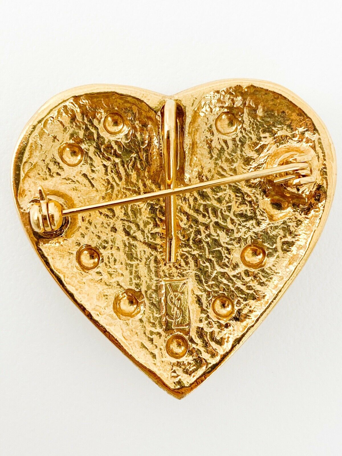 YSL Yves Saint Laurent Vintage Gold Tone Heart Pendant Brooch Pin