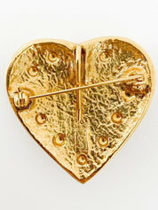 YSL Yves Saint Laurent Vintage Gold Tone Heart Pendant Brooch Pin