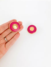 Hermes Paris Vintage Clip-On Earrings Round Leather Pink Gold Tone