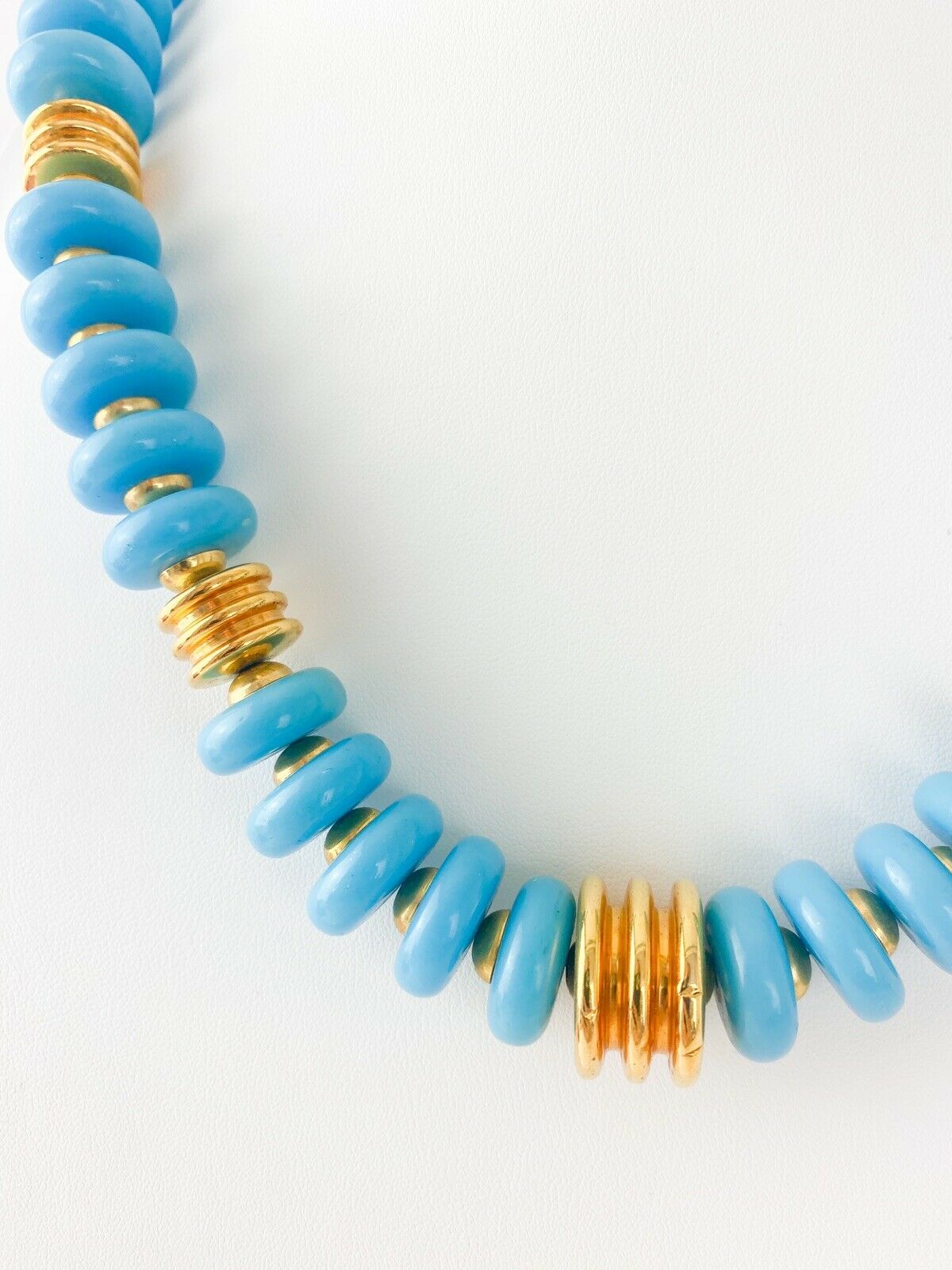 Vintage YSL Necklace, Yves Saint Laurent, Rare Jewelry, Turquoise Necklace, Gold Tone Necklace, Blue Chunky Necklace, Adjustable Length