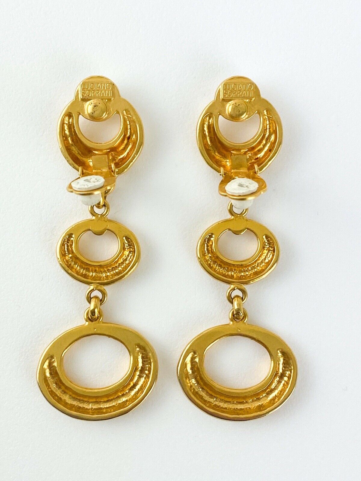 LUCIANO SOPRANI Gold Tone Dangle Earrings Faux Pearls Rhinestones Vintage