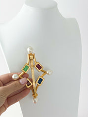 Salvatore Ferragamo Vintage Massive Brooch Pin Made in Italy Multi-Color