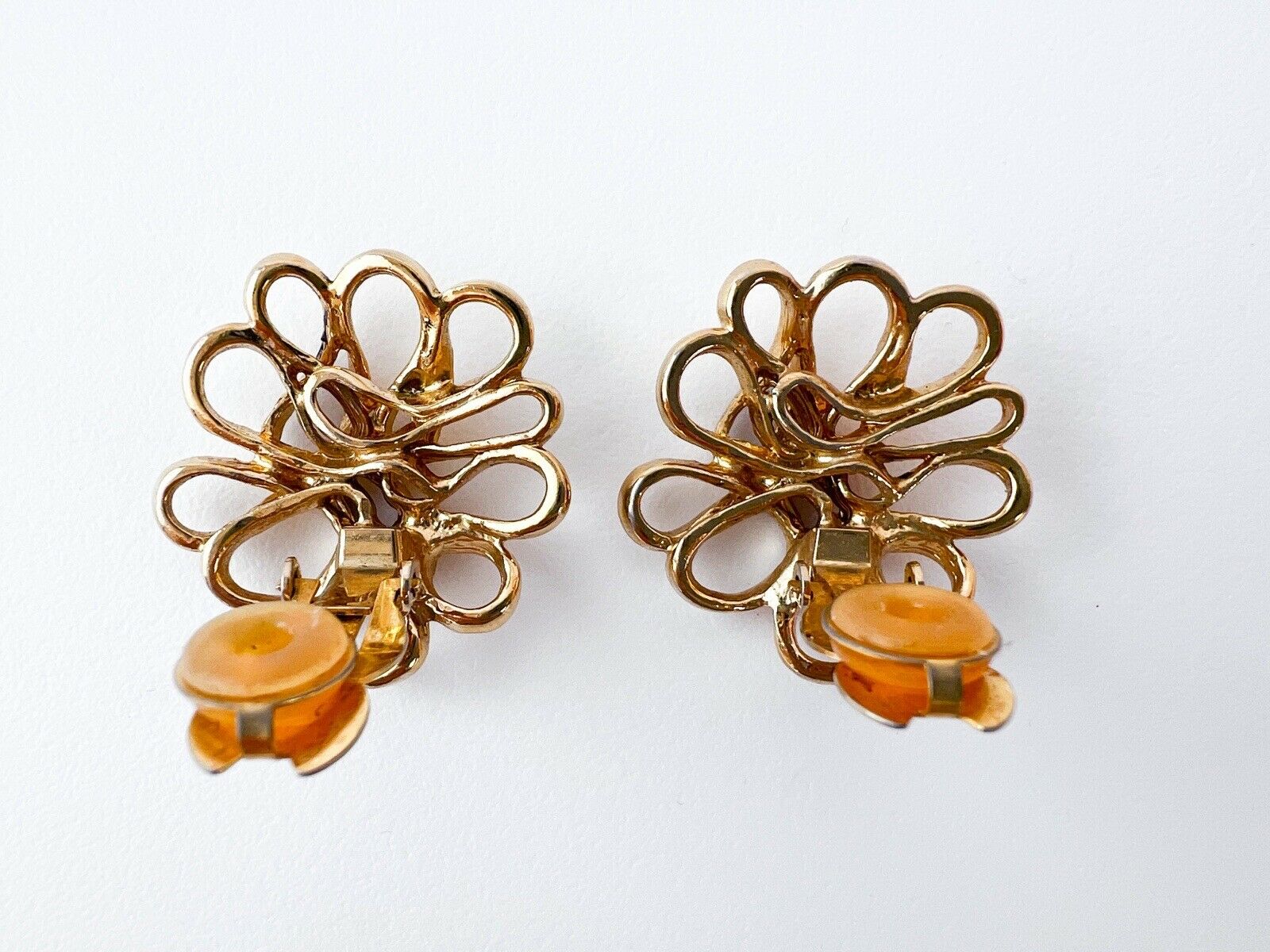 YSL Yves Saint Laurent Vintage Openwork Flower Wire Earrings Gold Tone