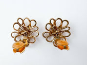 YSL Yves Saint Laurent Vintage Openwork Flower Wire Earrings Gold Tone