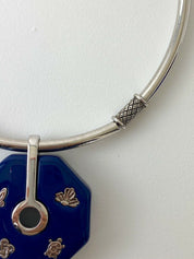 Givenchy 1976 Silver Tone Choker Necklace Epoxy Hexagon Butterfly Turtle Extremely Rare
