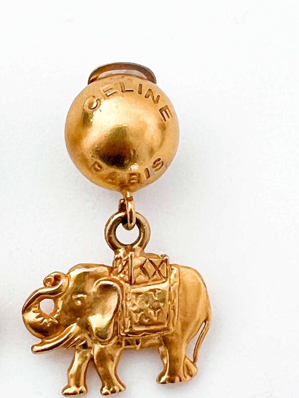 【SOLD OUT】Celine Paris Vintage Earrings Gold Tone Dangling Elephant Made in Italy