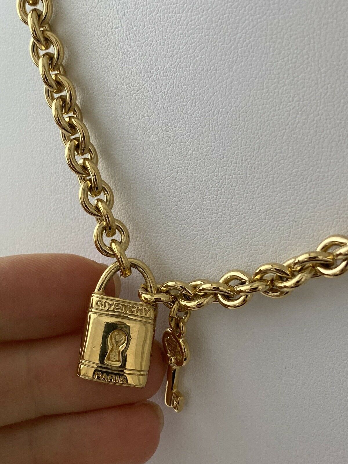 Givenchy Paris Vintage Gold Tone Key Lock Pendant Chain Necklace
