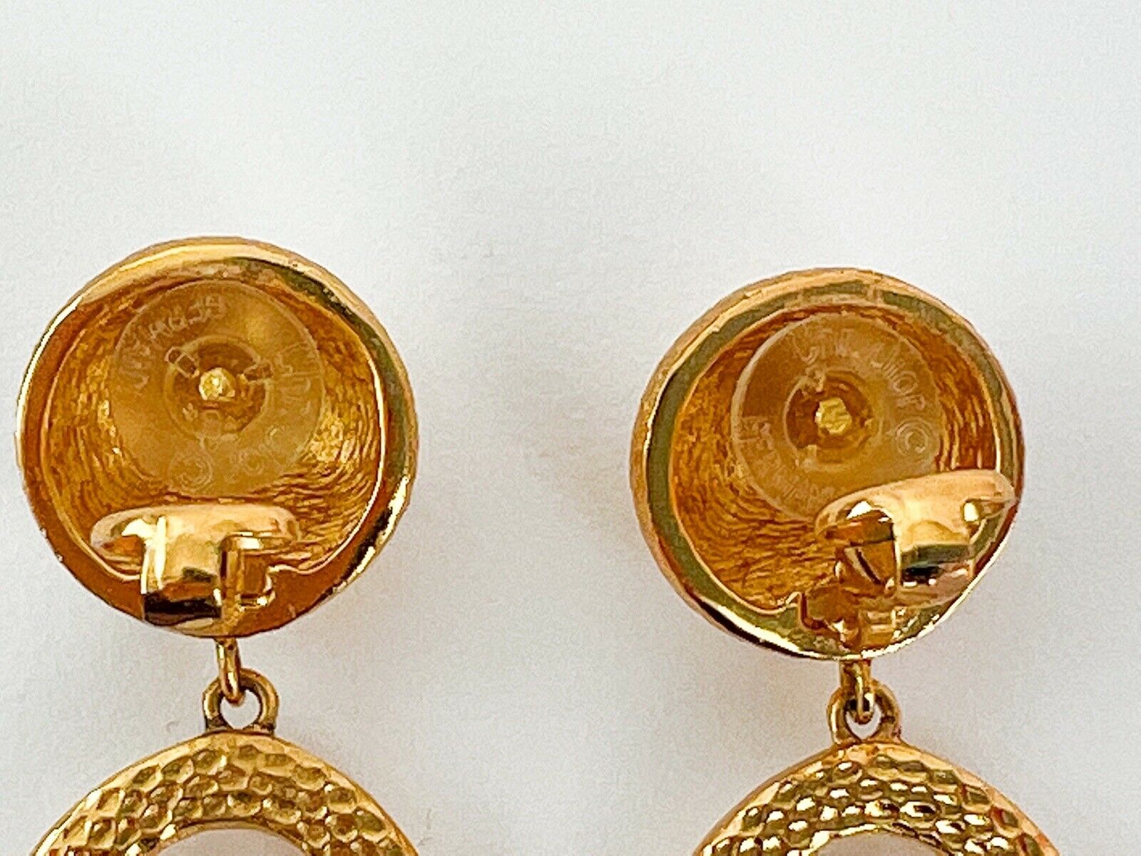 【SOLD OUT】Christian Dior Germany Vintage Clip on Hoop Earrings Dangle Drop Gold Tone