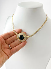 Nina Ricci Gold Tone Choker Necklace Black Stone Rhinestone Vintage