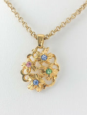 【SOLD OUT】YSL Yves Saint Laurent Vintage Gold Tone Flower Necklace Rhinestones