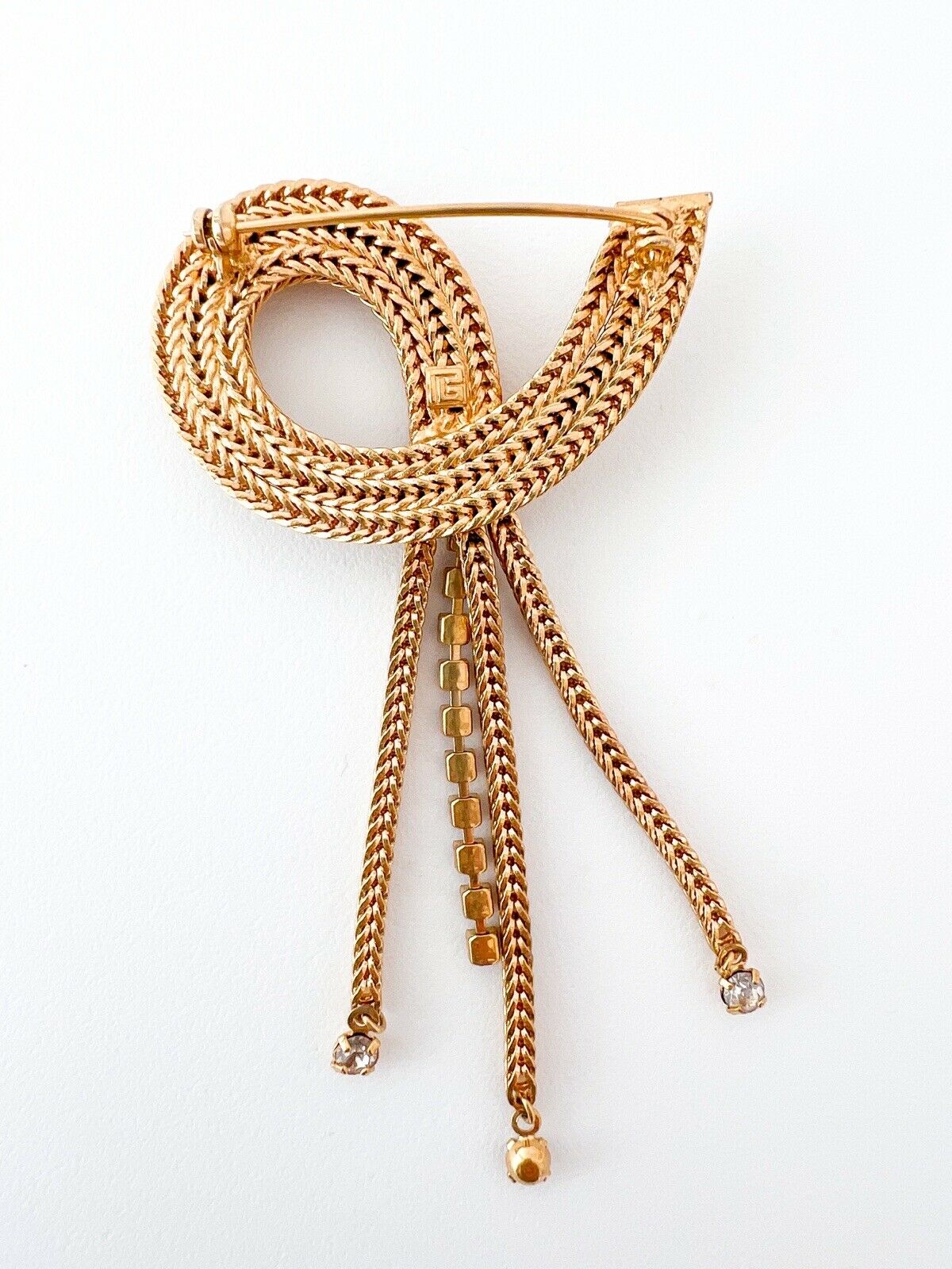 Pierre Balmain Vintage Brooch Pin Dangle Chain Fringe Rhinestone