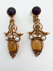 JEAN LOUIS SCHERRER Vintage Gold Tone Dangle Earrings Cabochon