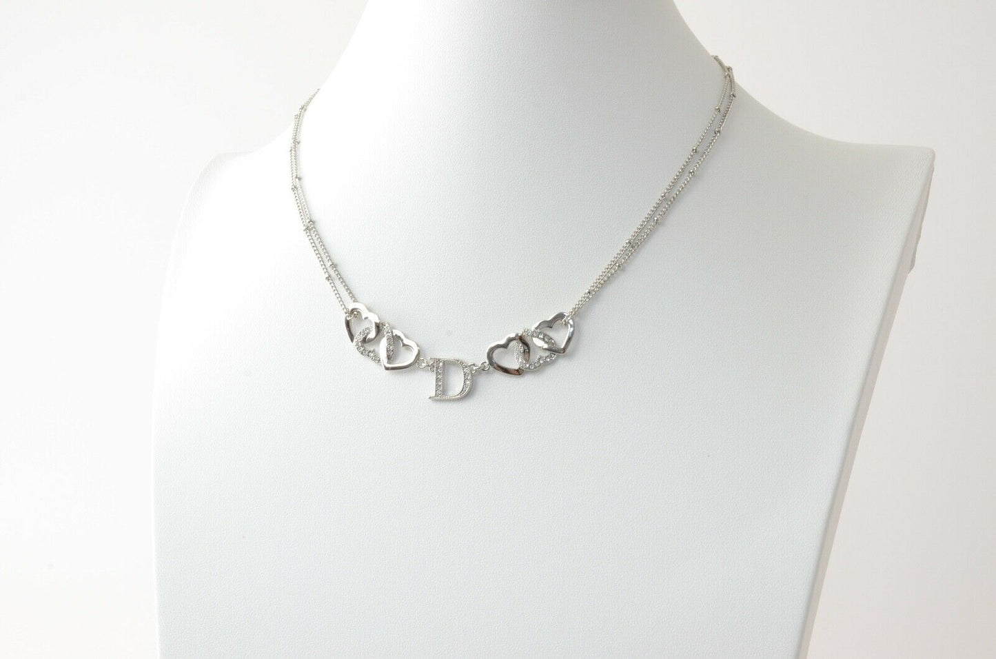 Christian Dior Silver Tone Vintage Heart Logo Choker Necklace Germany