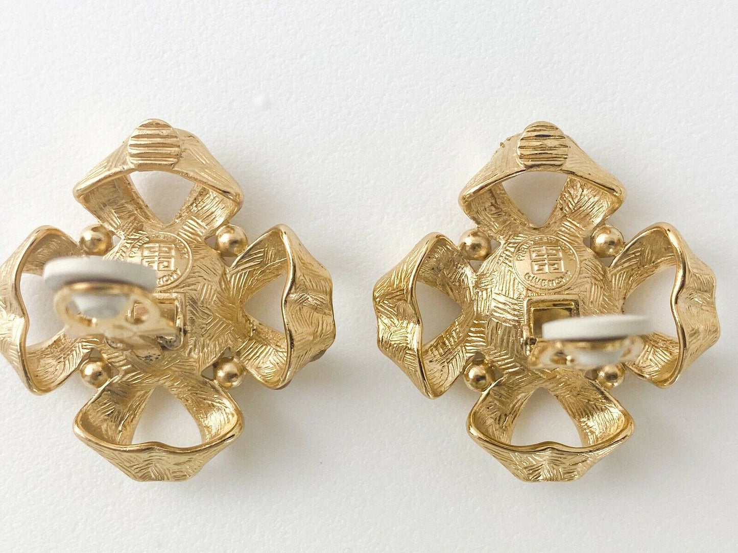 Givenchy Paris New York Vintage Gold Tone Earrings Crystal Rhinestone