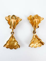 Karl Lagerfeld Vintage Clip-On Earrings Gold Tone Fan Logo