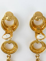 LUCIANO SOPRANI Gold Tone Dangle Earrings Faux Pearls Rhinestones Vintage