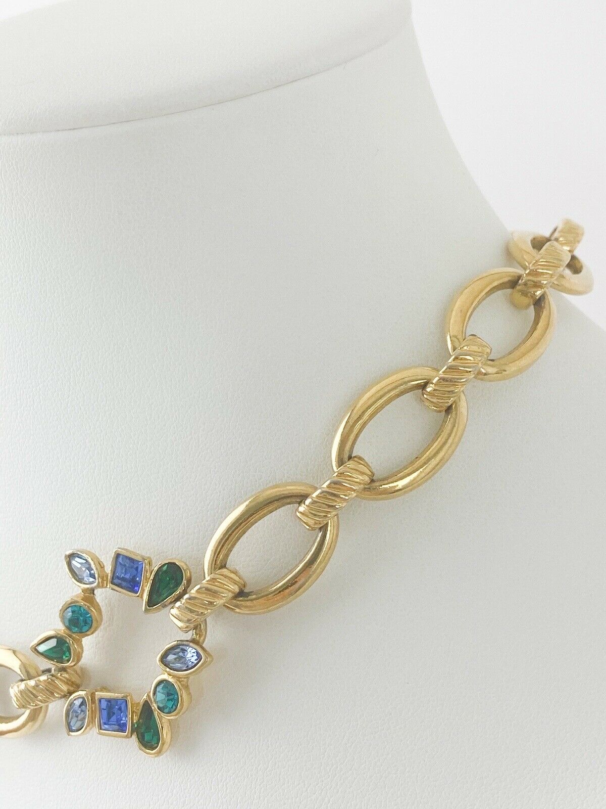 YSL Yves Saint Laurent Vintage Gold Tone Link Necklace Multi Color