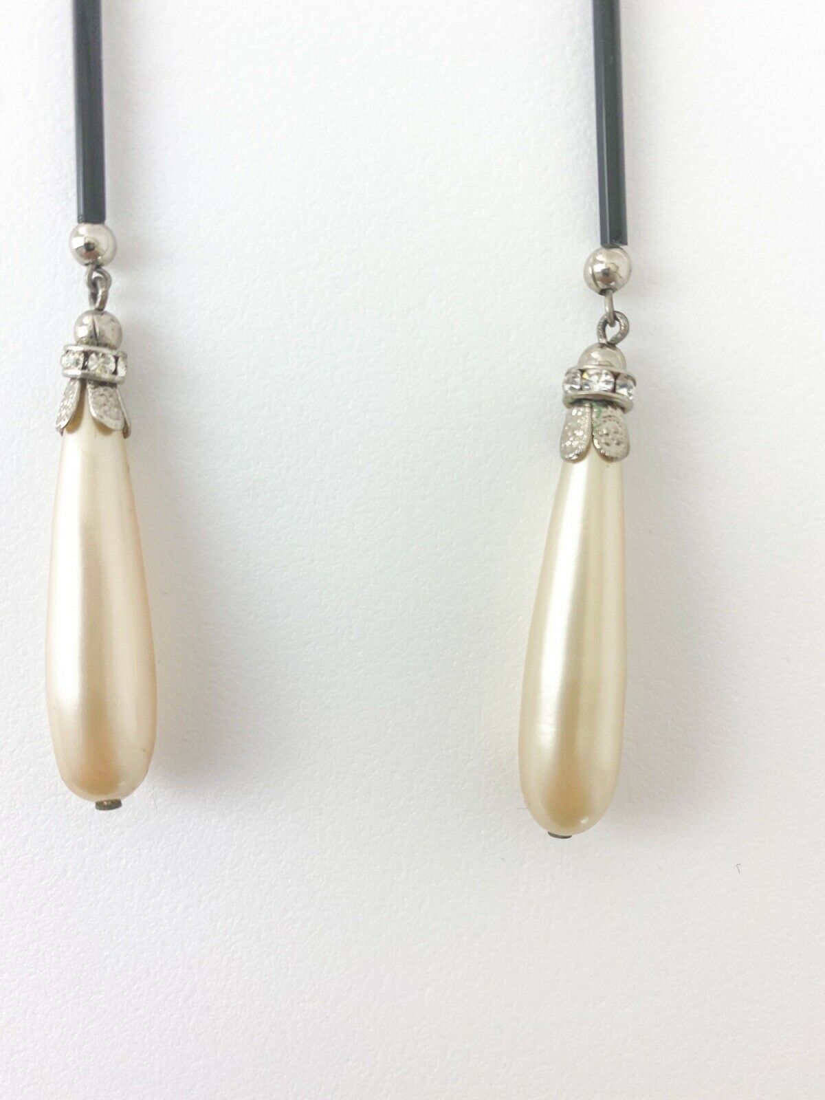 【SOLD OUT】Christian Dior Boutique Long Dangling Earrings Faux Pearls Rhinestones Vintage