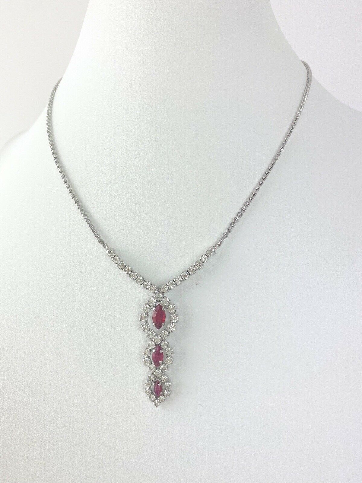 Christian Dior Germany Silver Tone Vintage Choker Necklace Crystal Ruby
