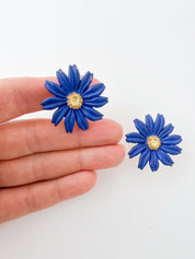 【SOLD OUT】KENZO Paris Vintage Gold tone Flower Floral Earrings Blue Beautiful