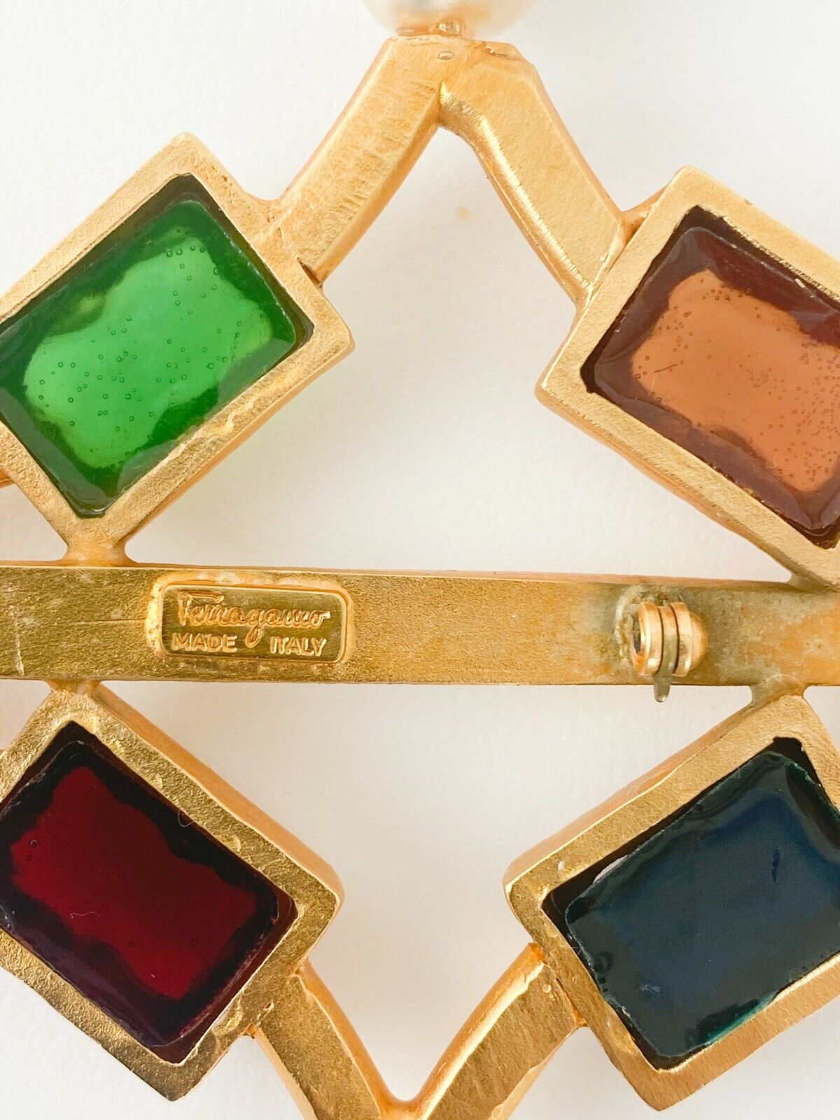 Salvatore Ferragamo Vintage Massive Brooch Pin Made in Italy Multi-Color