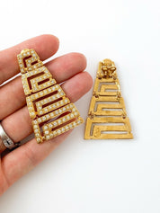 Vintage GIANNI VERSACE Earrings, Gold Tone Earrings, Vintage Rhinestone, Massive Logo, Vintage Jewelry, Earrings Drop Gold, Gift for her