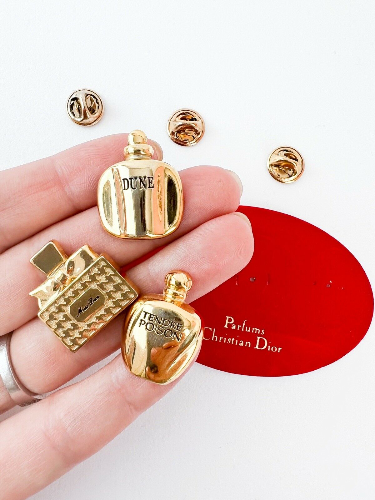 Christian Dior Gold Tone Mini Brooch Pin Sets Perfumes Bottles