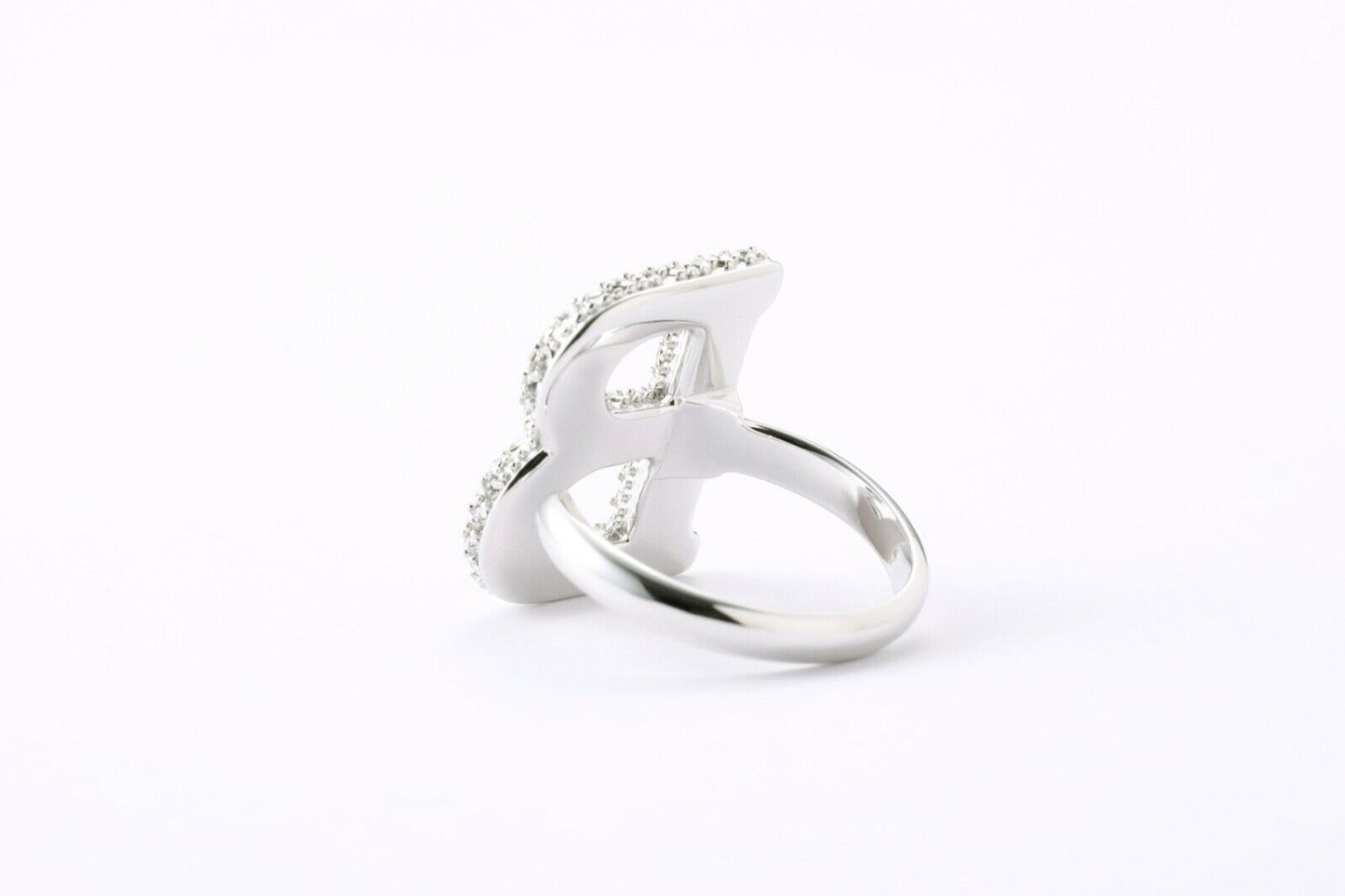 Alphabet Ring Initial B Swarovski Crystals Free Size Sterling Silver 925 Rhodium Plated