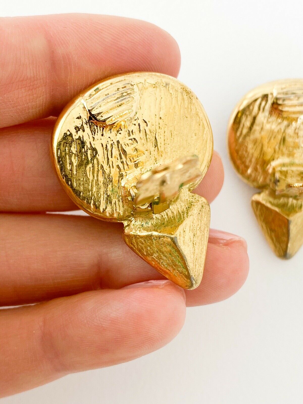 YSL Yves Saint Laurent Vintage Gold Tone Earrings Emerald Green Made in France
