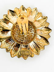KENZO Paris Vintage Sunflower Clip-on Earrings Gold Tone Beautiful