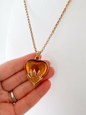 【SOLD OUT】YSL Yves Saint Laurent Vintage Gold Tone Heart Necklace Amber Cabochon