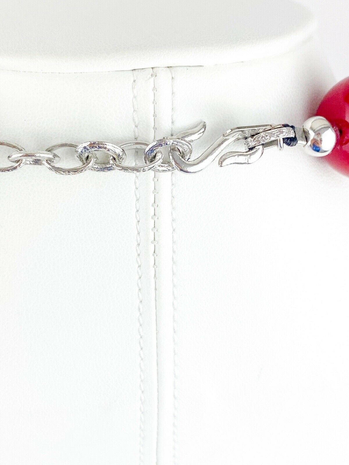YSL Yves Saint Laurent Vintage Silver Tone Red Massive Bead Choker Necklace