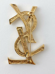 【SOLD OUT】YSL Yves Saint Laurent Vintage Gold Tone Logo Brooch Pin Rhinestones Collector Item