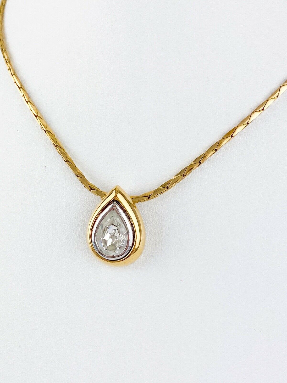 【SOLD OUT】YSL Yves Saint Laurent Vintage Gold Tone Dew Drop Choker Necklace Rhinestones