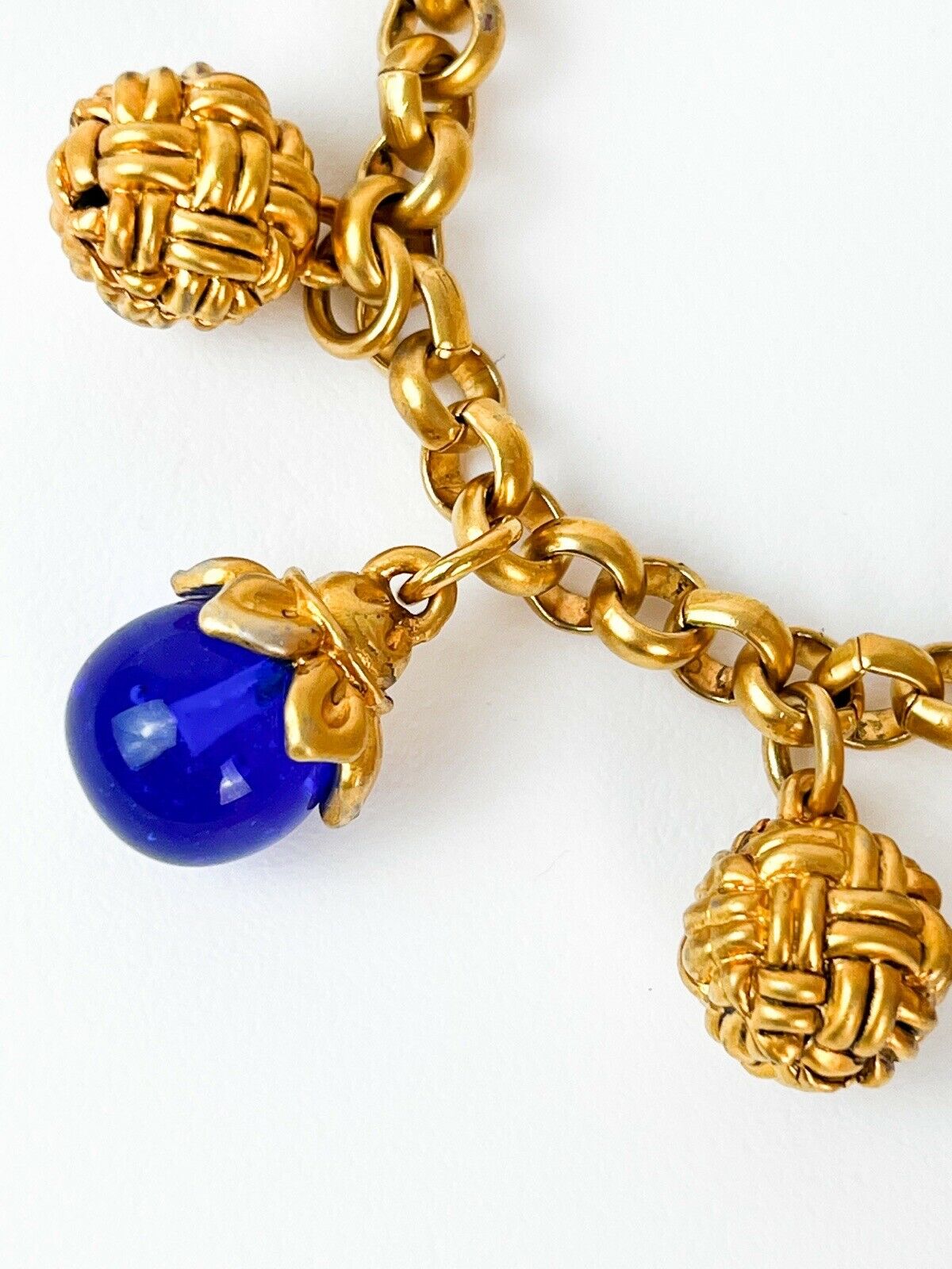 KENZO Paris Vintage Bracelet Gold Tone Dangling Charm Blue Glass Cabochon