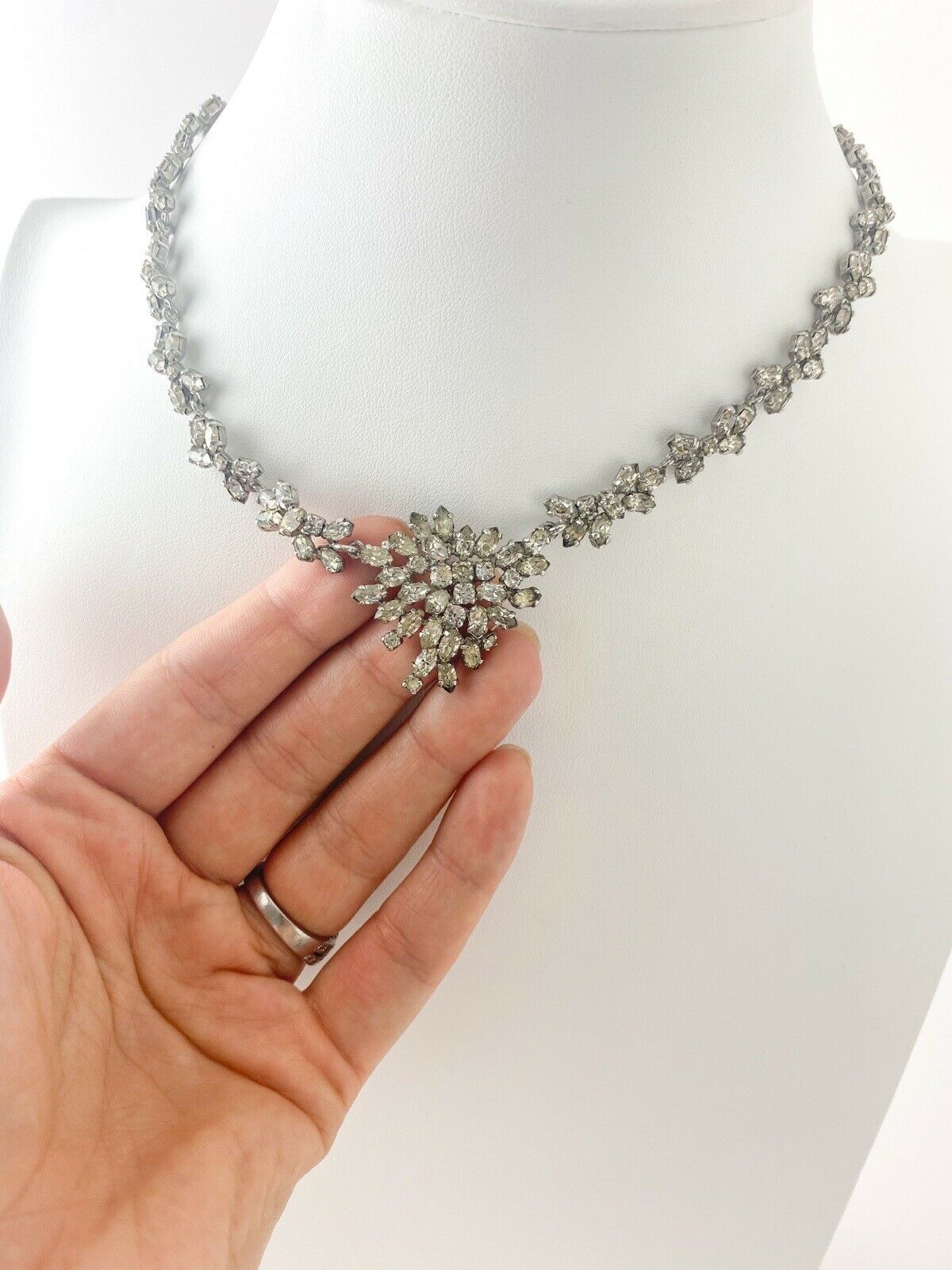 Christian Dior Germany Vintage Choker Necklace Silver Tone Crystal Rhinestone
