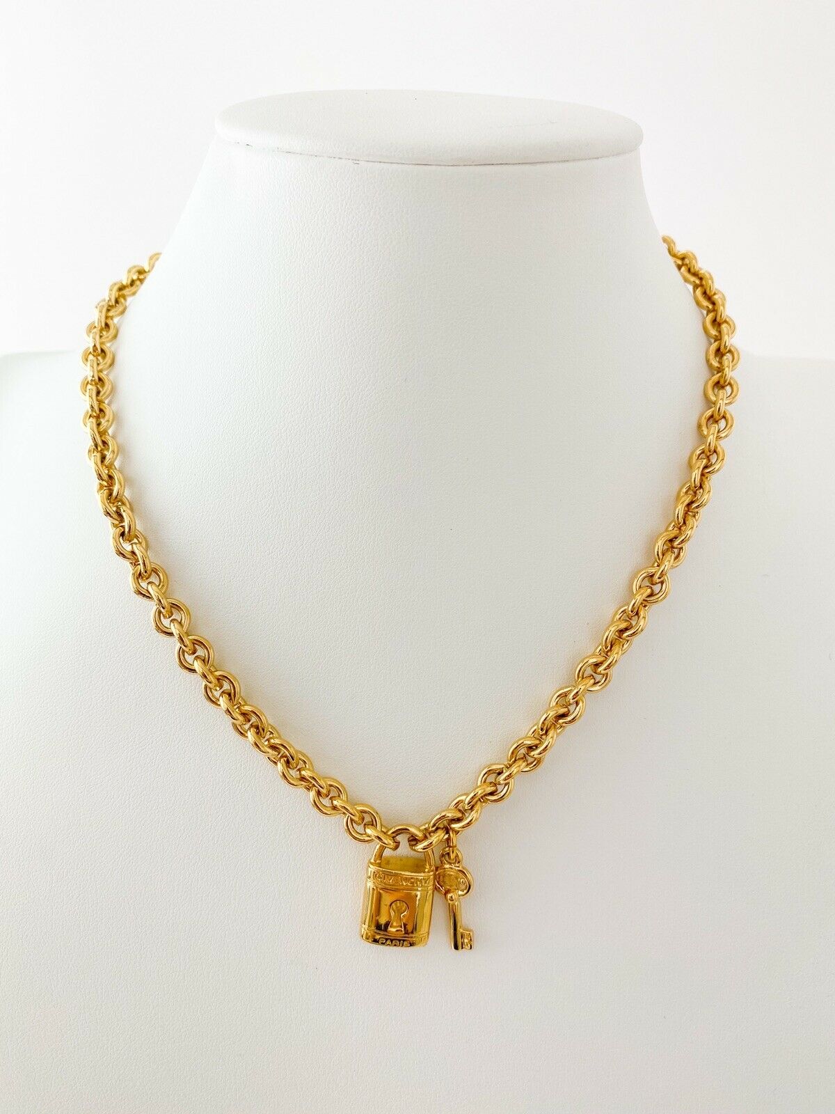 Givenchy Paris Vintage Gold Tone Key Lock Pendant Chain Necklace