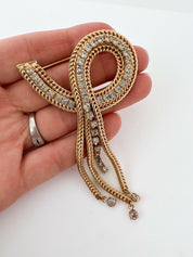 Pierre Balmain Vintage Brooch Pin Dangle Chain Fringe Rhinestone