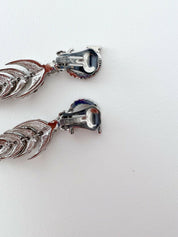 Christian Dior Silver Tone Vintage Clip-On Earrings Long Logo Rhinestones