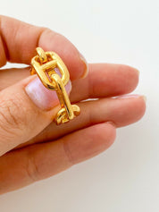 【SOLD OUT】Hermes Vintage Gold Tone Ragate Chain Scarf Ring Elegant