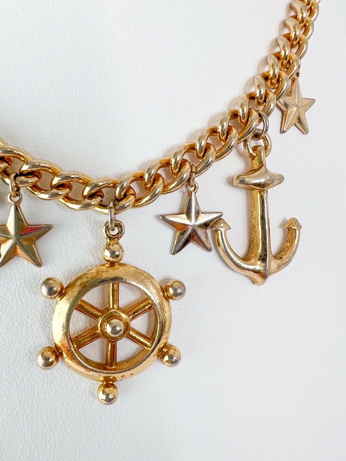 【SOLD OUT】Moschino Vintage Gold Tone Multi-Charm Chain Necklace Ship Anchor