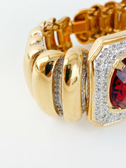 Valentino Gold Tone Vintage Massive Bracelet Bangle Amber Crystal Rhinestones