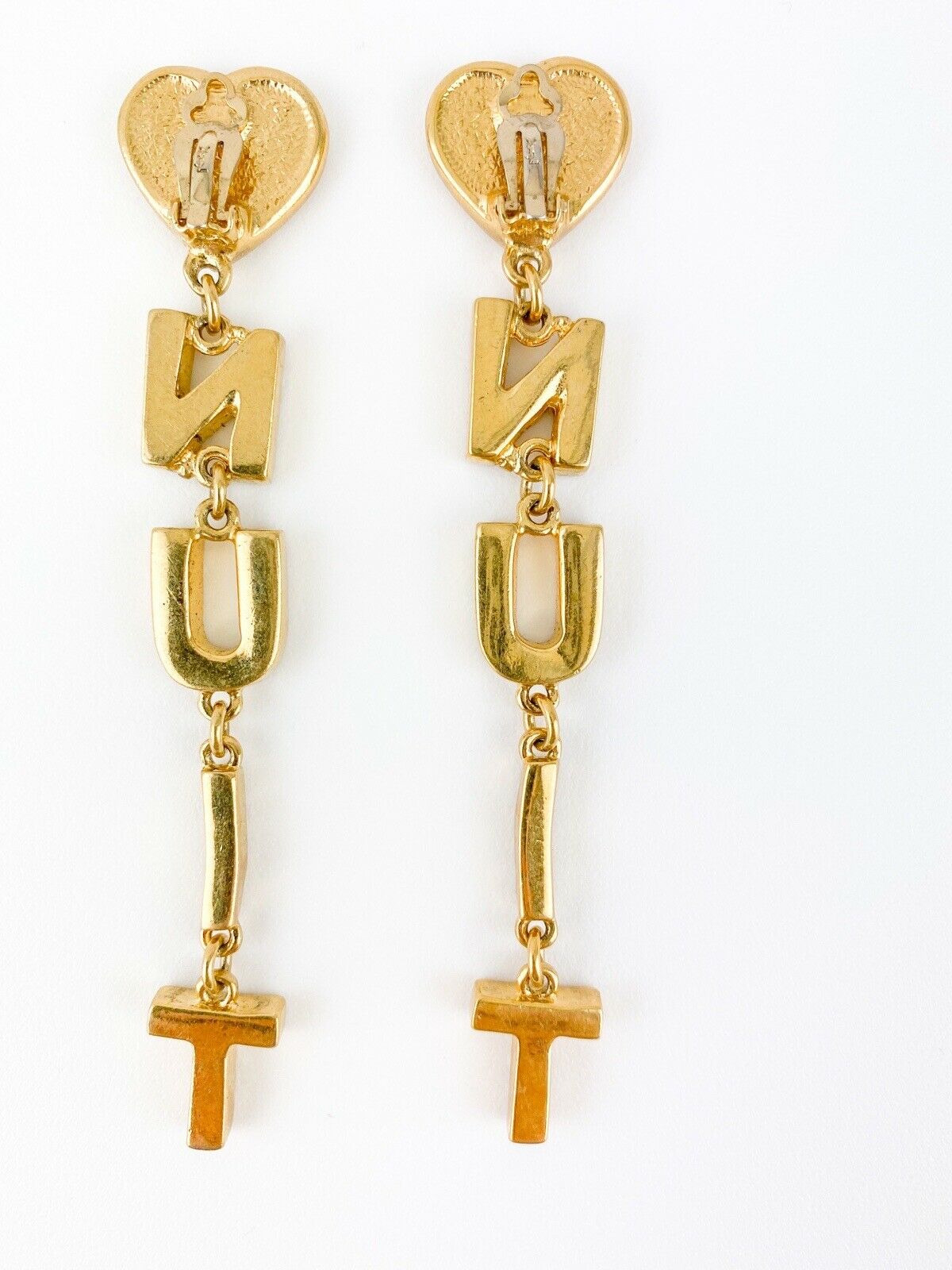 YSL Yves Saint Laurent Vintage Gold Tone Long Dangle Earrings Made in France