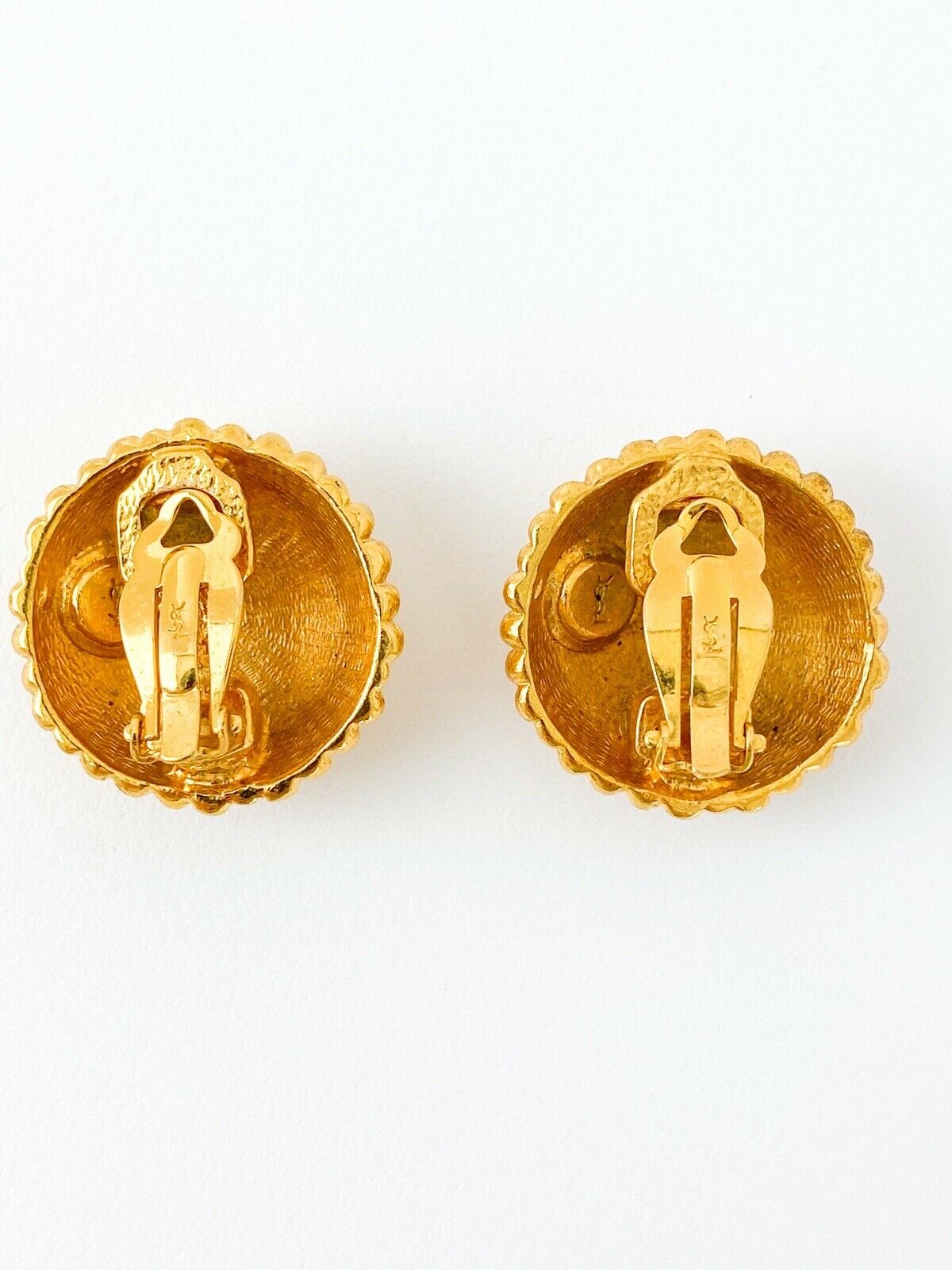 YSL Yves Saint Laurent Vintage Gold Tone Round Earrings Beautiful