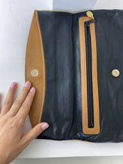 CELINE Vintage Leather Clutch Bag Logo Made in Italy Black Brown