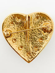 YSL Yves Saint Laurent Vintage Gold Tone Heart Pendant Brooch Pin